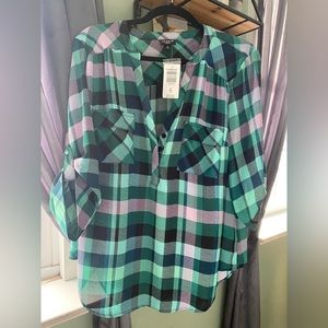 Torrid Harper blouse green plaid NWT size 00